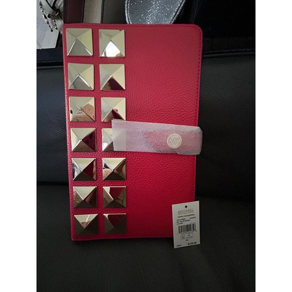 Michael Kors Sangria Red Leather Studded MD‎ Tab Notebook Journal 32H1LTMN8T NEW